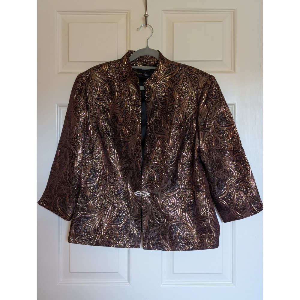 R&M Richards Size 16 Metallic Paisley Brocade Evening Jacket Rhinestone Clasp